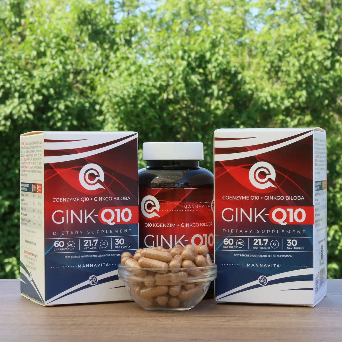 GINK-Q10 • Q10 Coenzyme + Ginkgo Biloba complex • 60 capsules - Mannavita