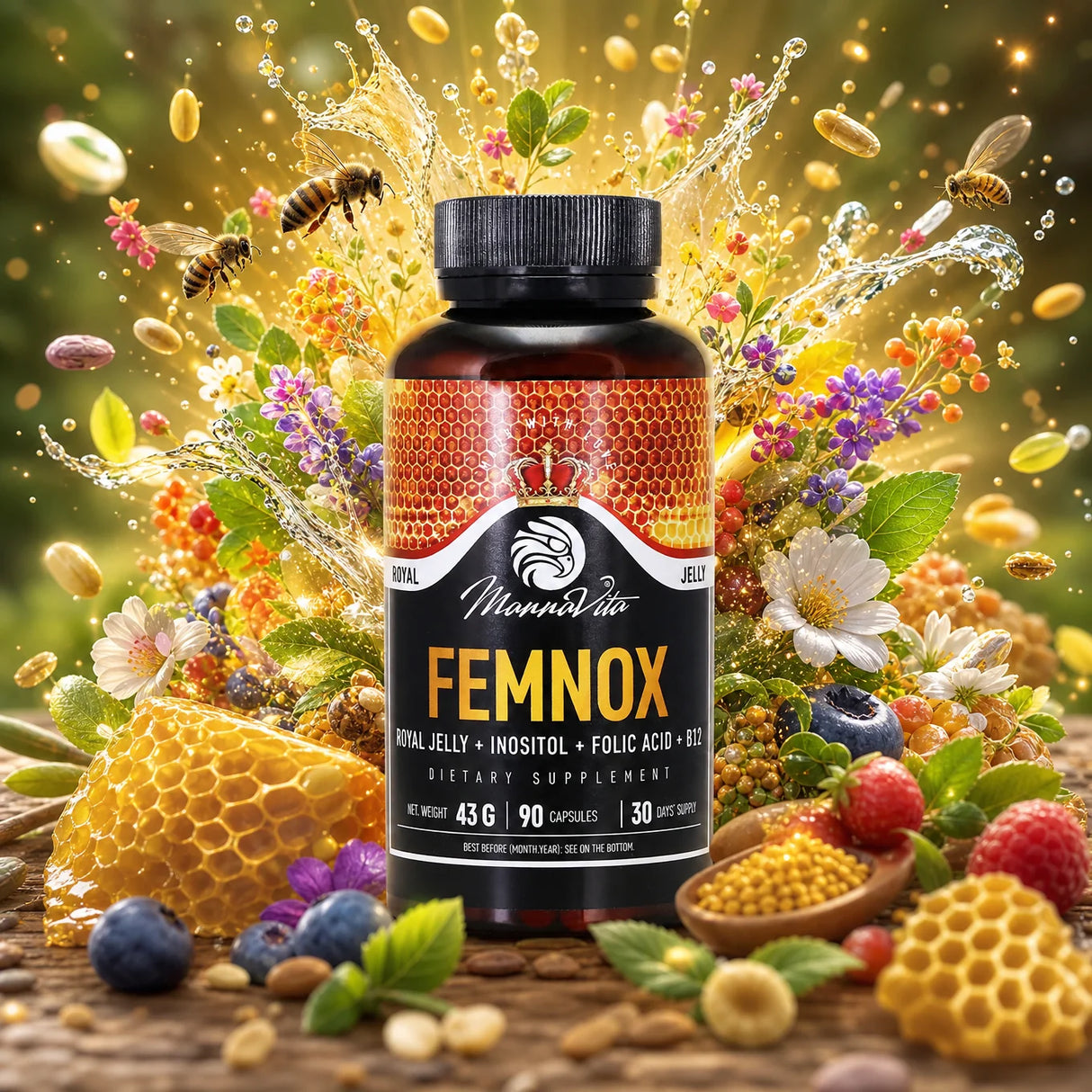 FEMNOX Кралско желе + Инозитол + Фолиева киселина + B12 комплекс • 90 капсули