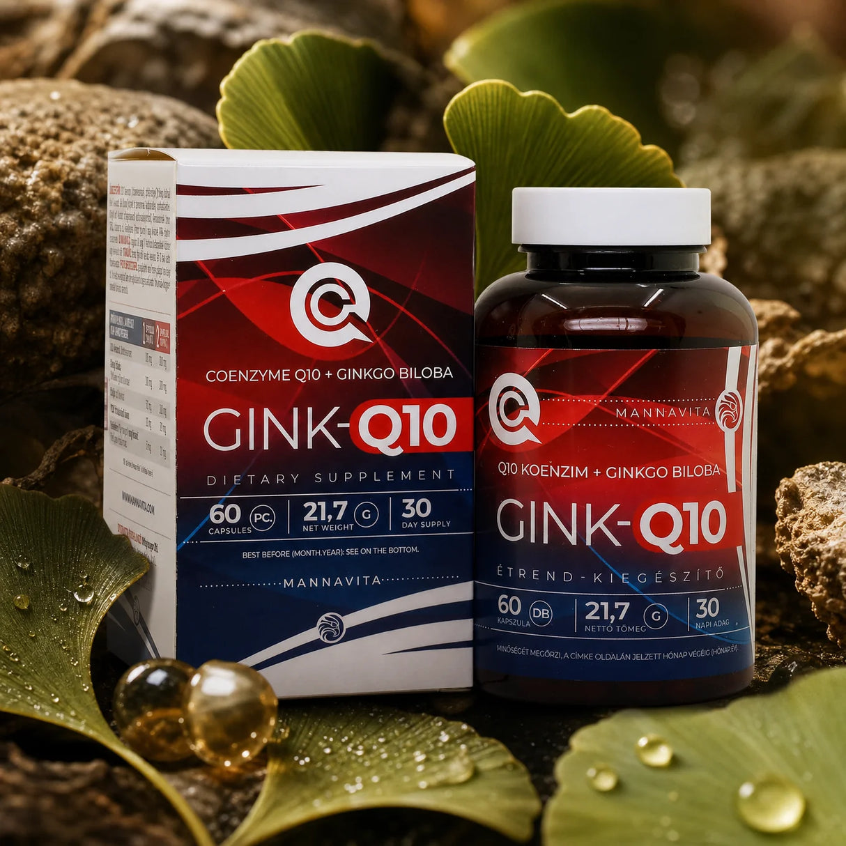 GINK-Q10 • Q10 Коензим + комплекс Гинко Билоба • 60 капсули